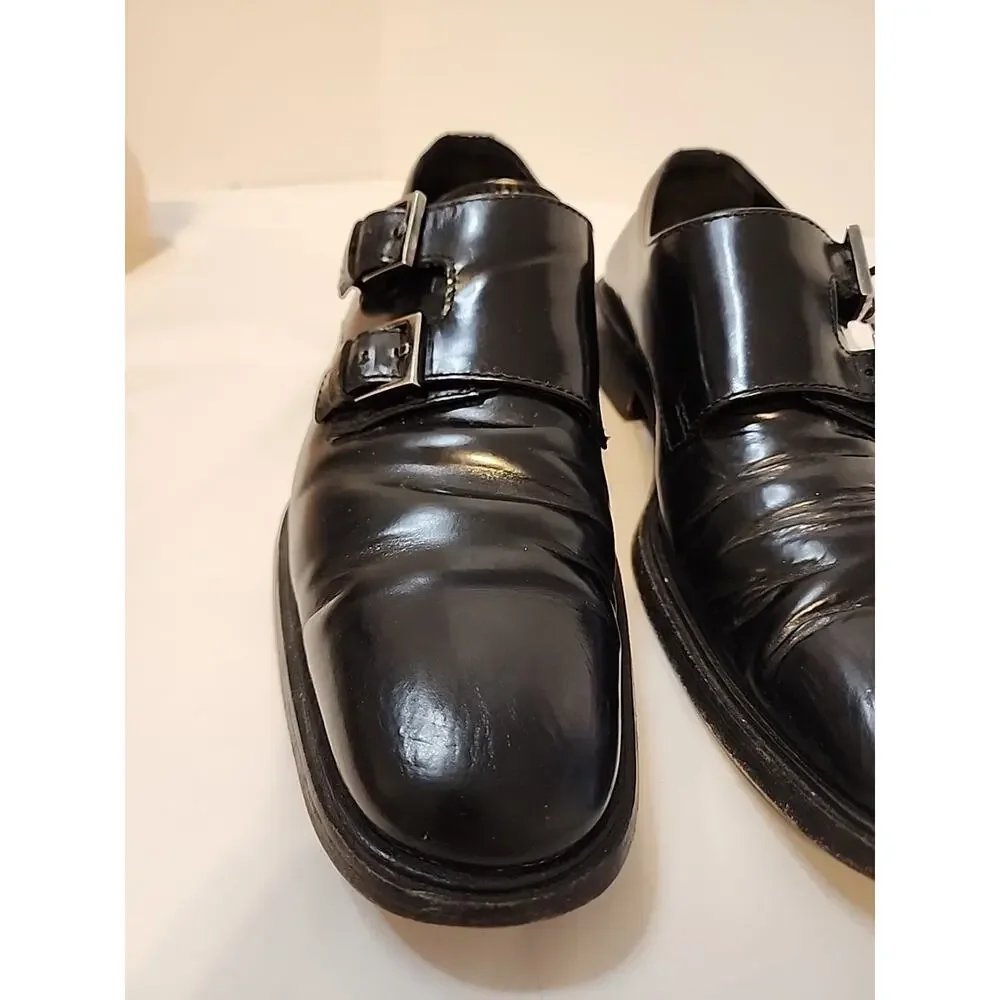 GUCCI Men’s Black Leather Double Monkstrap Oxfords Shoes Size 8.5 E Wide
